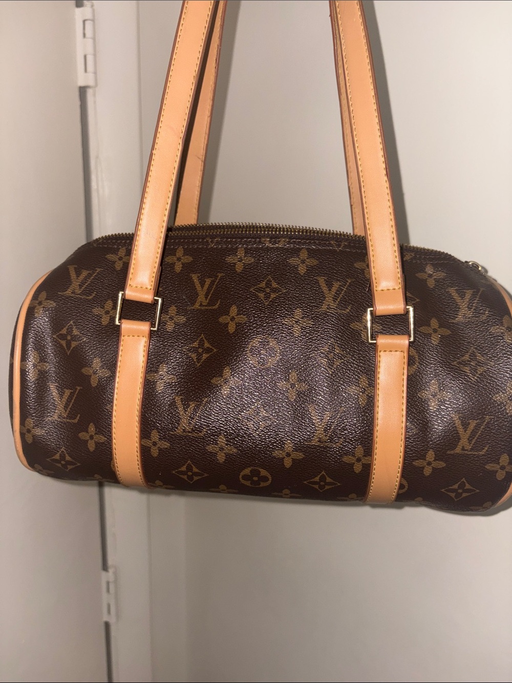 Louis Vuitton Brown Monogram Barrel Shoulder Bag with Tan Trim